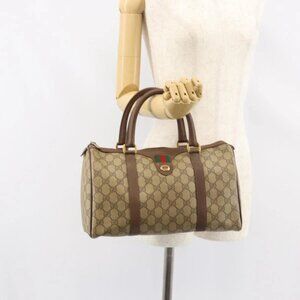 GUCCI GG Supreme Web Sherry Line Boston Bag PVC Beige